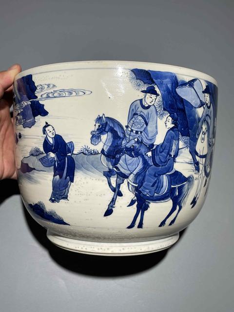古玩陶瓷清代康熙青花人物大蓋缸真品鑒賞圖