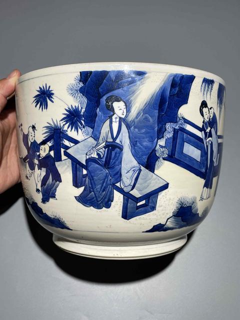 古玩陶瓷清代康熙青花人物大蓋缸真品鑒賞圖