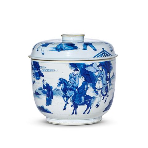 古玩陶瓷清代康熙青花人物大蓋缸真品鑒賞圖