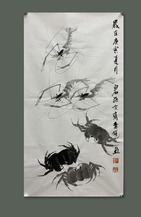 古玩字畫白石孫女齊慧娟 蝦蟹圖拍賣,當前價格0元