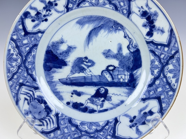 古玩陶瓷清康熙·青花開窗漁家樂折沿盤拍賣,當前價格936元