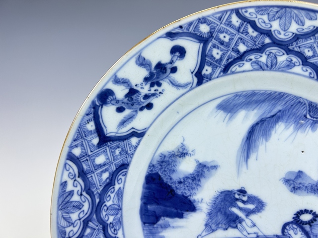 古玩陶瓷清康熙·青花開窗漁家樂折沿盤拍賣,當前價格936元