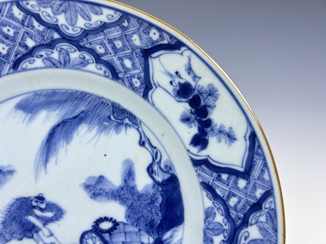 古玩陶瓷清康熙·青花開窗漁家樂折沿盤拍賣,當前價格936元