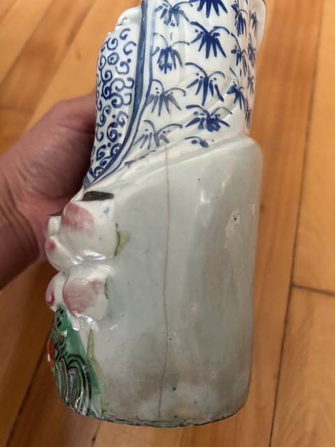 古玩陶瓷清末民初 藍(lán)料彩加粉彩送子觀音造像真品鑒賞圖