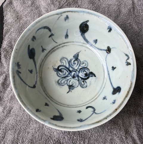 古玩陶瓷青花花卉紋碗，混合料真品鑒賞圖