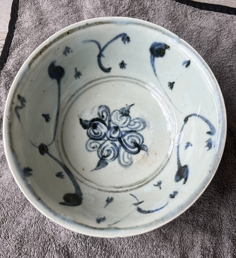 古玩陶瓷青花花卉紋碗，混合料真品鑒賞圖