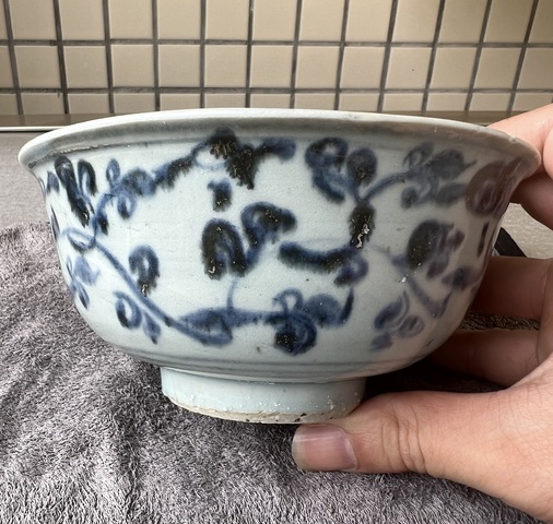 古玩陶瓷青花花卉紋碗，混合料真品鑒賞圖