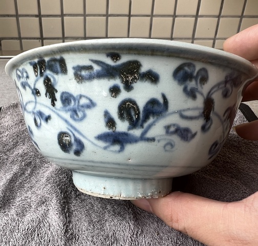 古玩陶瓷青花花卉紋碗，混合料真品鑒賞圖