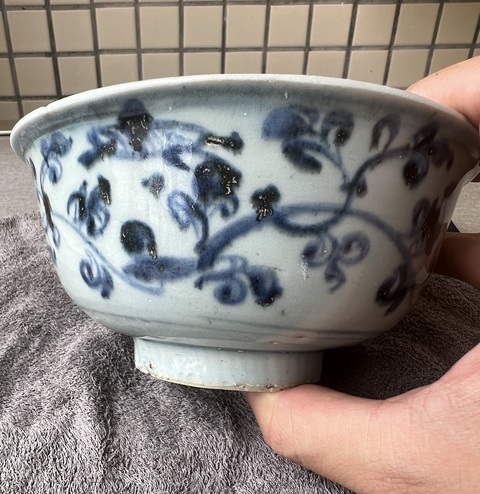 古玩陶瓷青花花卉紋碗，混合料真品鑒賞圖
