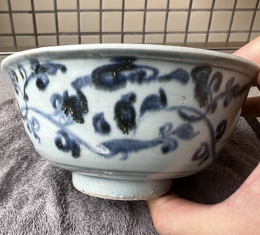 古玩陶瓷青花花卉紋碗，混合料真品鑒賞圖