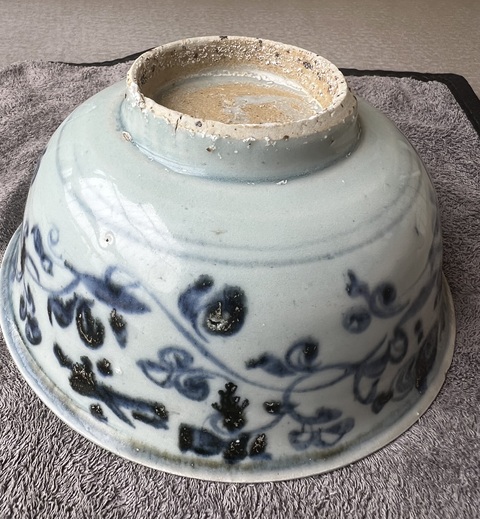 古玩陶瓷青花花卉紋碗，混合料真品鑒賞圖
