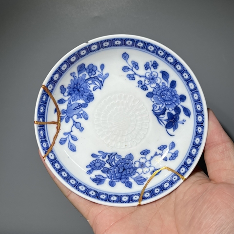 古玩陶瓷清乾隆青花折枝花卉紋盤拍賣,當前價格299元