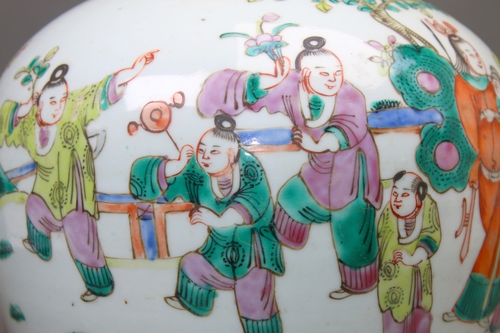 古玩陶瓷清同治·粉彩狀元及第人物故事紋蓋罐拍賣，當前價格472元
