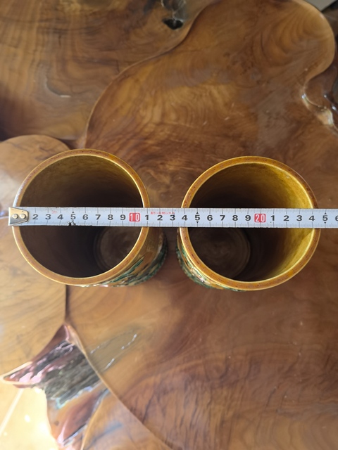古玩陶瓷黃地粉彩花鳥紋帽筒真品鑒賞圖