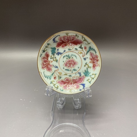 古玩陶瓷外紫金釉內粉彩花卉紋盤真品鑒賞圖