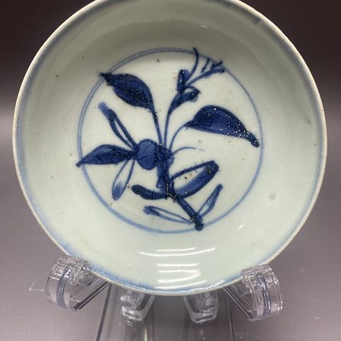 古玩陶瓷明代天啟花鳥(niǎo)紋青花盤(pán)真品鑒賞圖