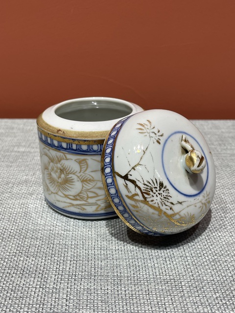 古玩陶瓷晚清青花描金花卉紋溫酒壺真品鑒賞圖