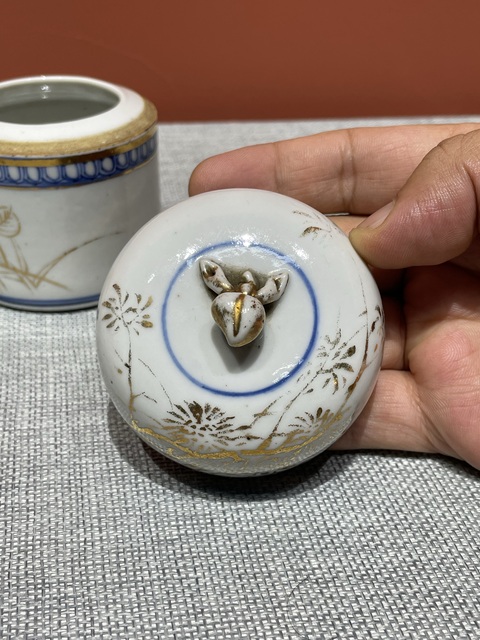 古玩陶瓷晚清青花描金花卉紋溫酒壺真品鑒賞圖