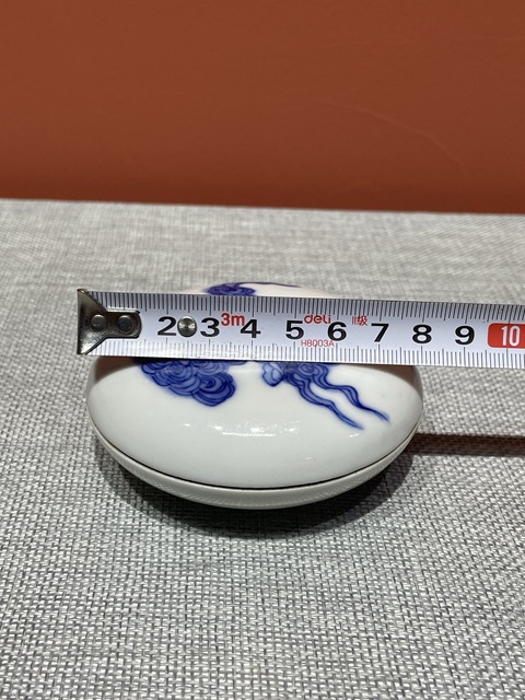 古玩陶瓷清代光緒青花人物紋印泥盒真品鑒賞圖