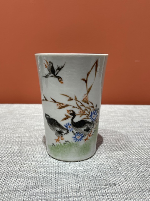 古玩陶瓷民國細路粉彩蘆雁紋杯真品鑒賞圖