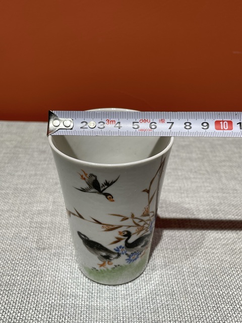 古玩陶瓷民國細路粉彩蘆雁紋杯真品鑒賞圖