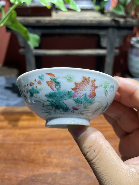 古玩陶瓷清代同治粉彩花鳥紋茶園拍賣,當前價格2200元