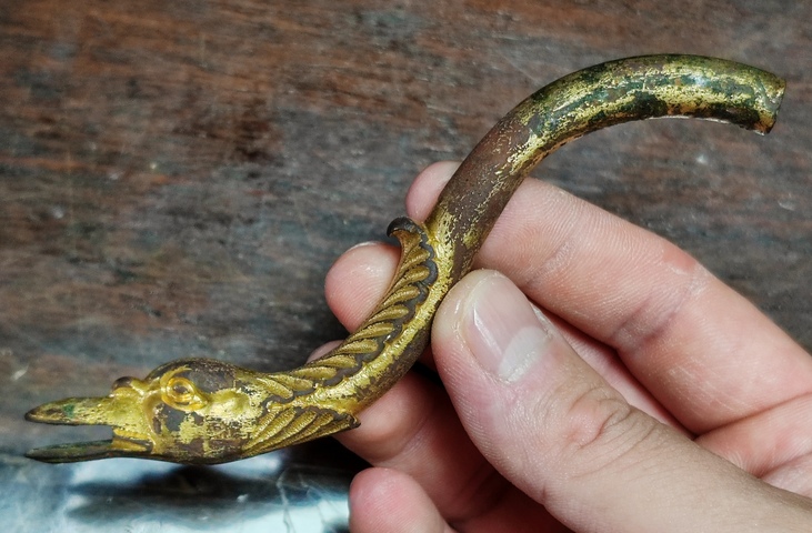 古玩銅器鎏金銅龍頭真品鑒賞圖