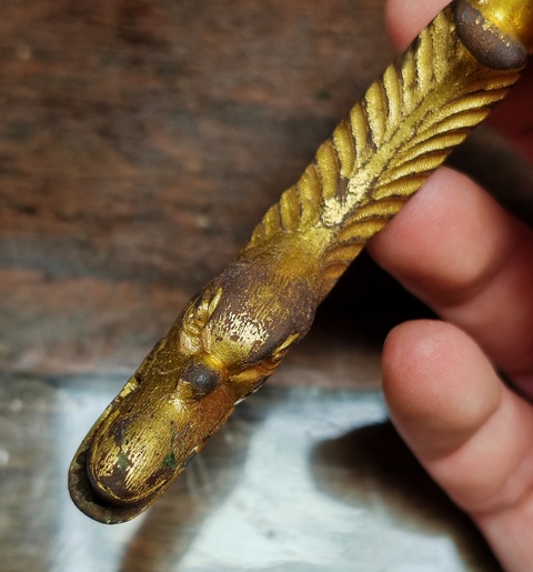古玩銅器鎏金銅龍頭真品鑒賞圖