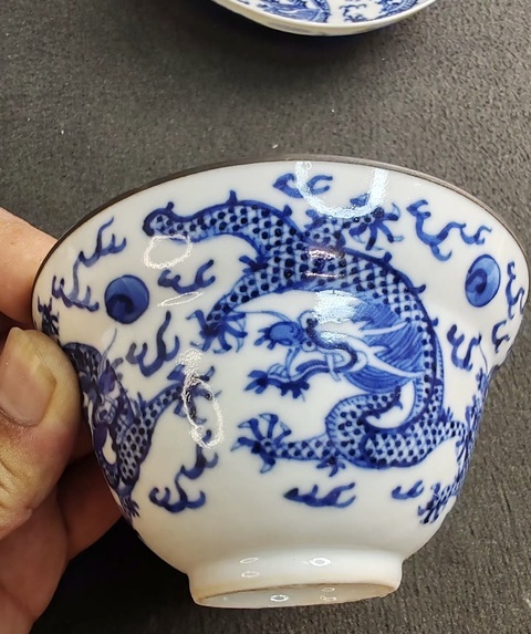 古玩陶瓷龍紋青花三才蓋碗真品鑒賞圖
