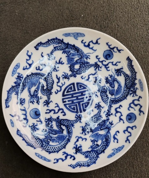 古玩陶瓷龍紋青花三才蓋碗真品鑒賞圖