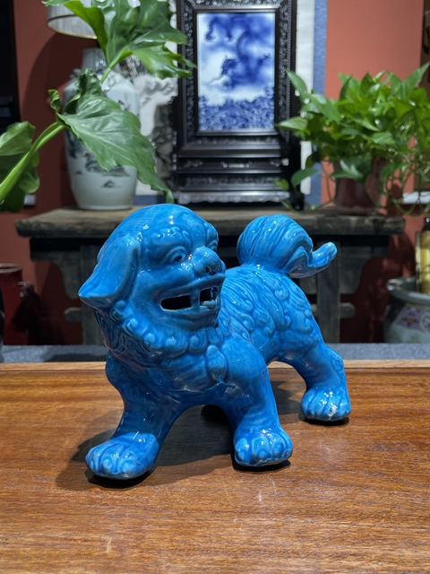 古玩陶瓷傳世精品民國孔雀藍釉獅子擺件拍賣,當前價格2980元