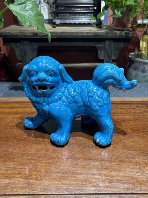 古玩陶瓷傳世精品民國孔雀藍釉獅子擺件拍賣,當前價格2980元
