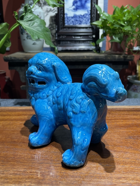 古玩陶瓷傳世精品民國孔雀藍釉獅子擺件拍賣,當前價格2980元