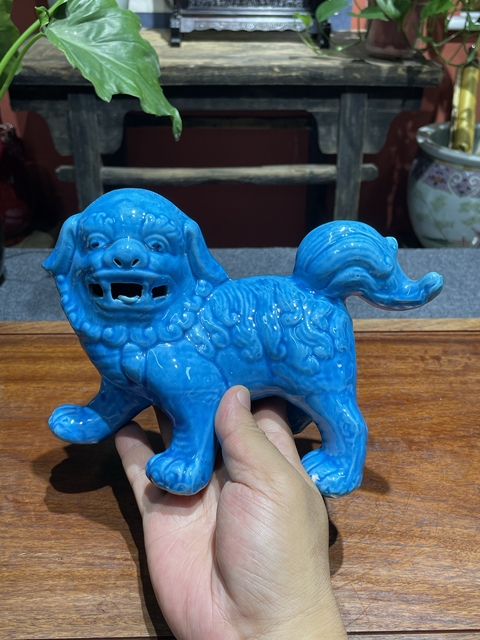 古玩陶瓷傳世精品民國孔雀藍釉獅子擺件拍賣,當前價格2980元