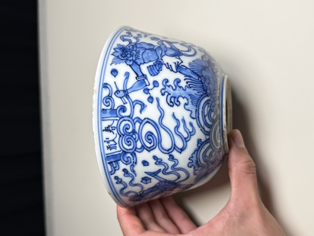 古玩陶瓷日本江戶(hù)青花魁星點(diǎn)斗圖茶碗真品鑒賞圖
