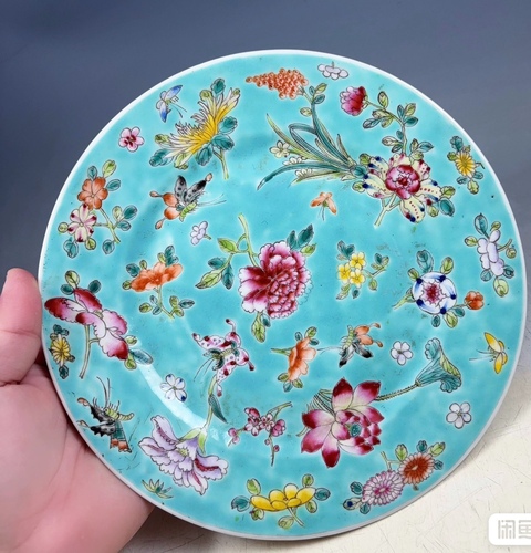 古玩陶瓷花卉紋粉彩盤真品鑒賞圖