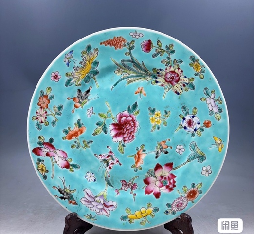 古玩陶瓷花卉紋粉彩盤真品鑒賞圖
