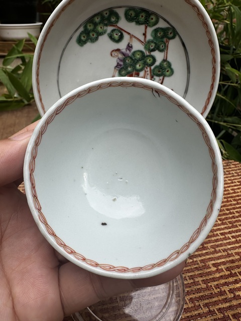 古玩陶瓷乾隆廣彩西洋人物采櫻圖杯碟一套拍賣，當前價格7777元