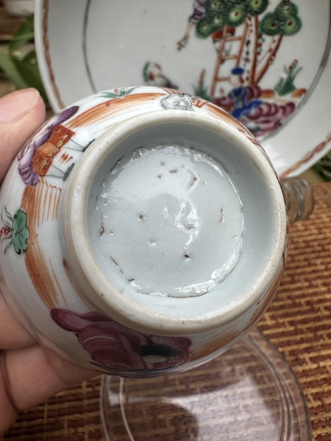 古玩陶瓷乾隆廣彩西洋人物采櫻圖杯碟一套拍賣，當前價格7777元