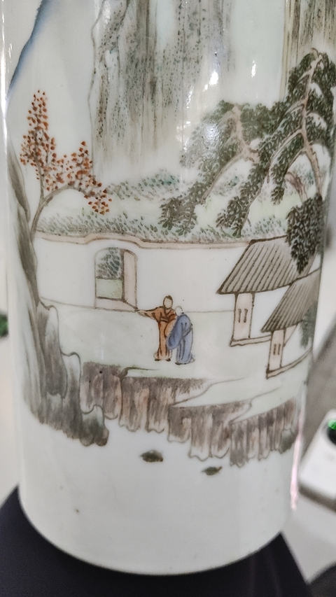 古玩陶瓷山水紋帽筒真品鑒賞圖