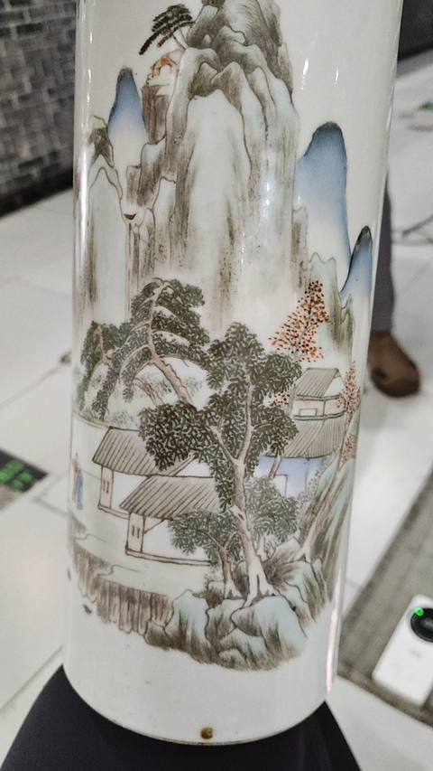 古玩陶瓷山水紋帽筒真品鑒賞圖