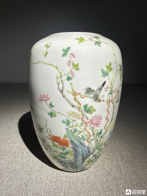 古玩陶瓷粉彩花鳥紋罐真品鑒賞圖