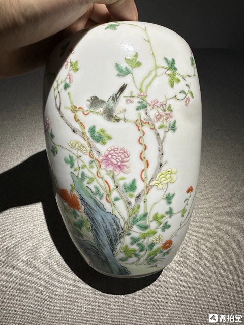 古玩陶瓷粉彩花鳥紋罐真品鑒賞圖