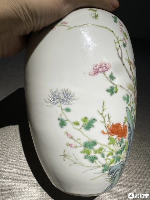 古玩陶瓷粉彩花鳥紋罐真品鑒賞圖