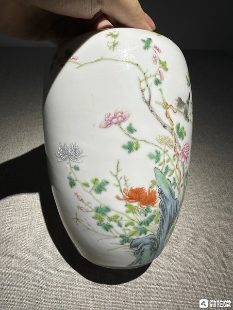古玩陶瓷粉彩花鳥紋罐真品鑒賞圖