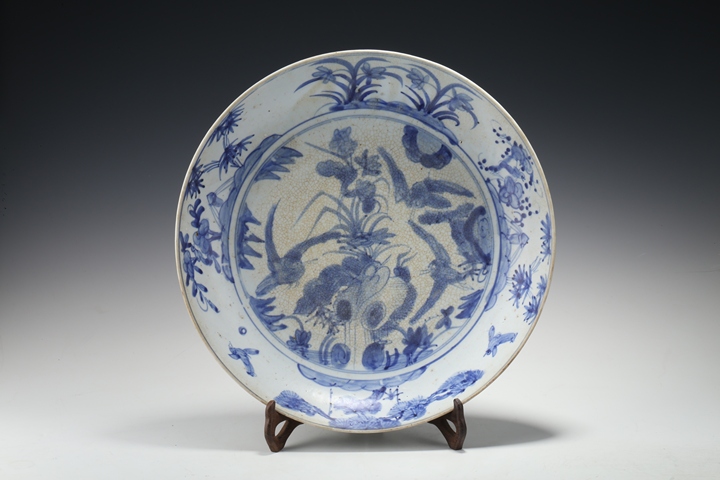 古玩陶瓷明晚·青花花鳥紋大盤拍賣，當(dāng)前價(jià)格88000元