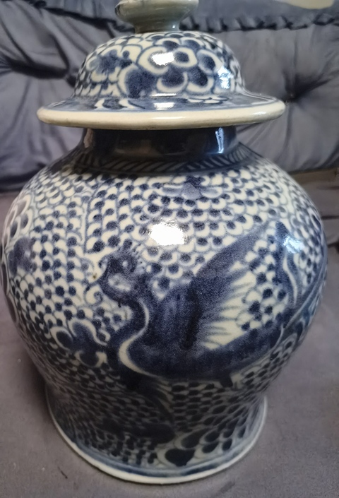古玩陶瓷鳳紋青花將軍罐真品鑒賞圖