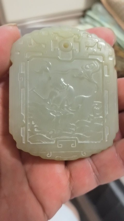 古玩玉器天然和田玉牌真品鑒賞圖