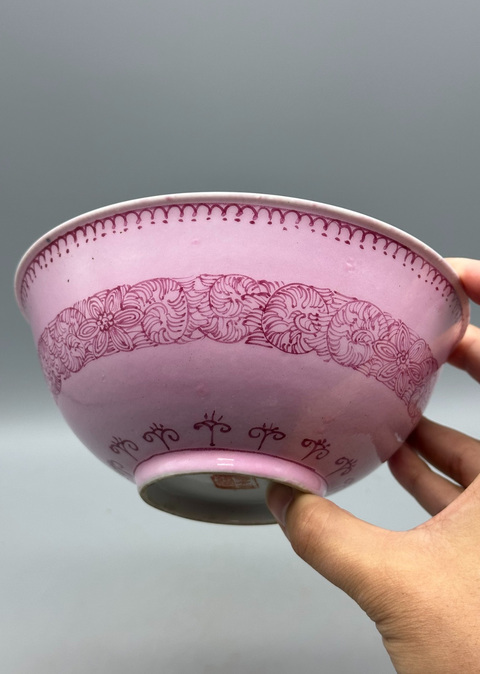 古玩陶瓷胭脂紅釉胭脂紅彩碗真品鑒賞圖