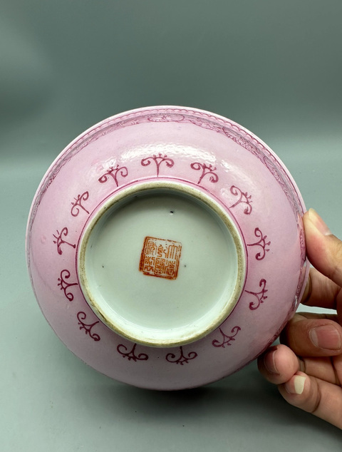 古玩陶瓷胭脂紅釉胭脂紅彩碗真品鑒賞圖